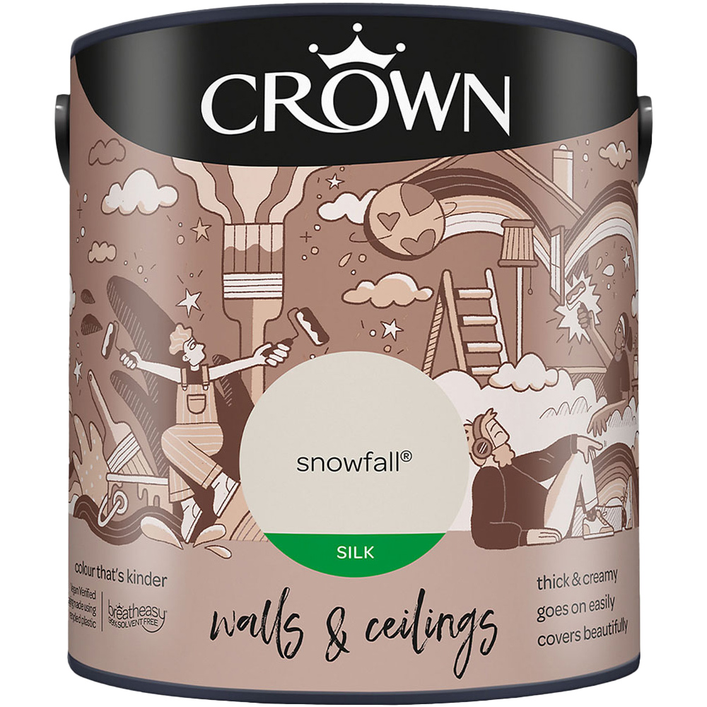 Crown Breatheasy Walls & Ceilings Snowfall Silk Emulsion Paint 2.5L Image 2