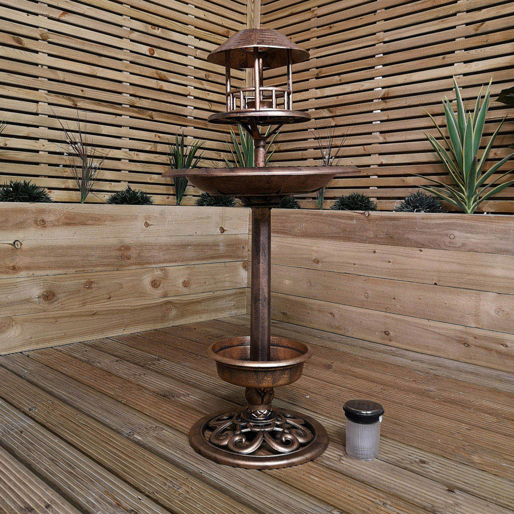 Bronze Effect Resin Garden Bird Bath and Table with Light Image 7