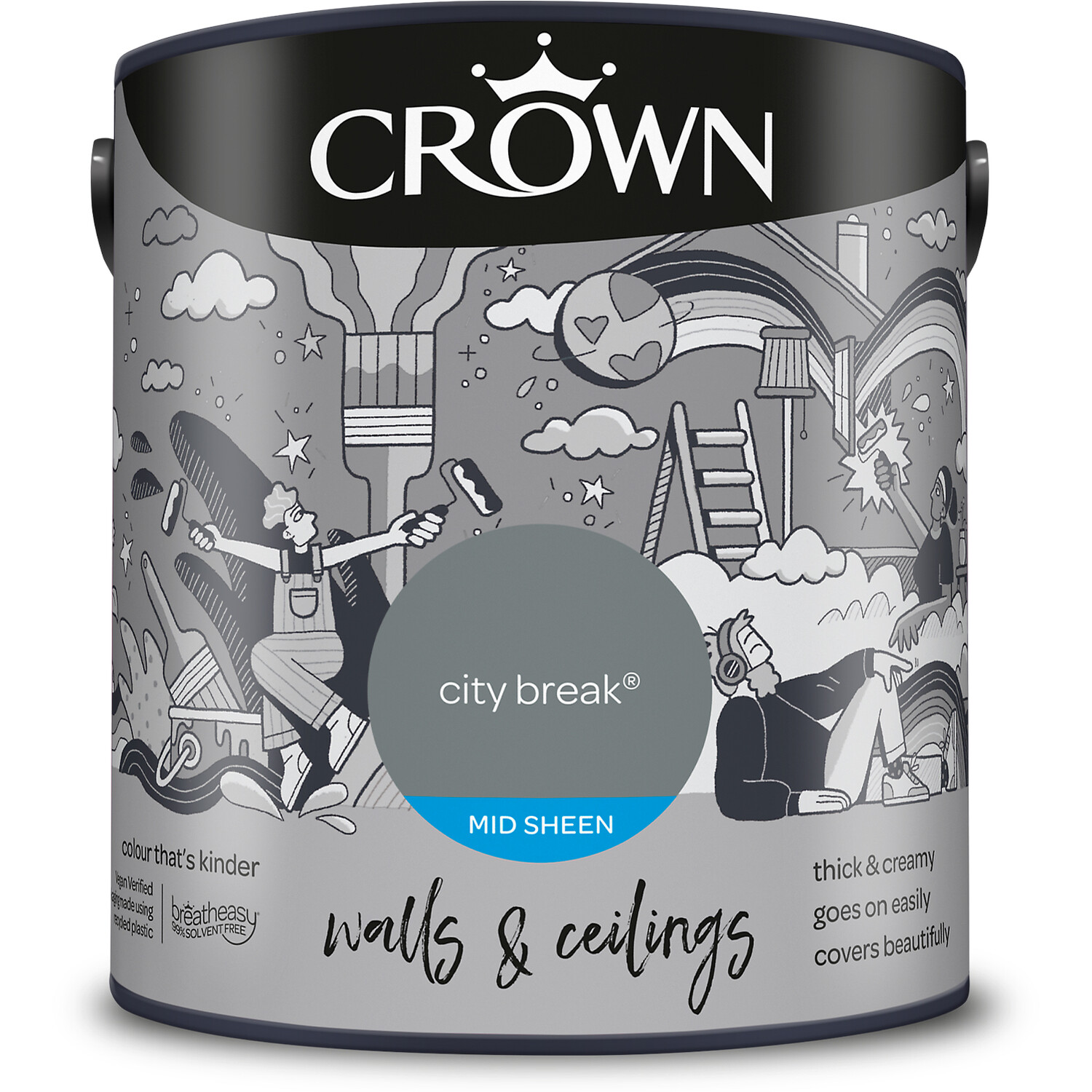 Crown Walls & Ceilings City Break Mid Sheen Emulsion Paint 2.5L Image 2