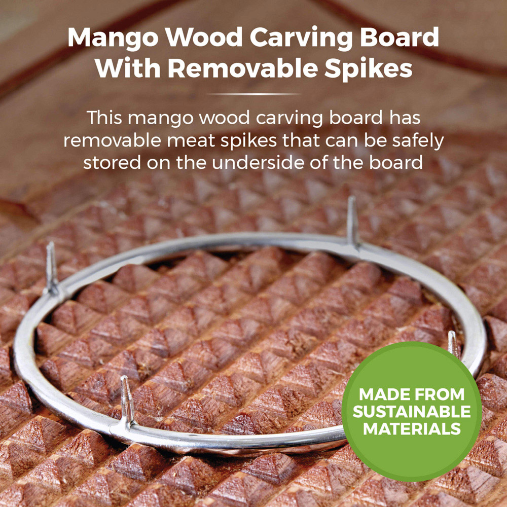 Tower Mango Wood Carving Board with Removable Meat Spikes Image 3