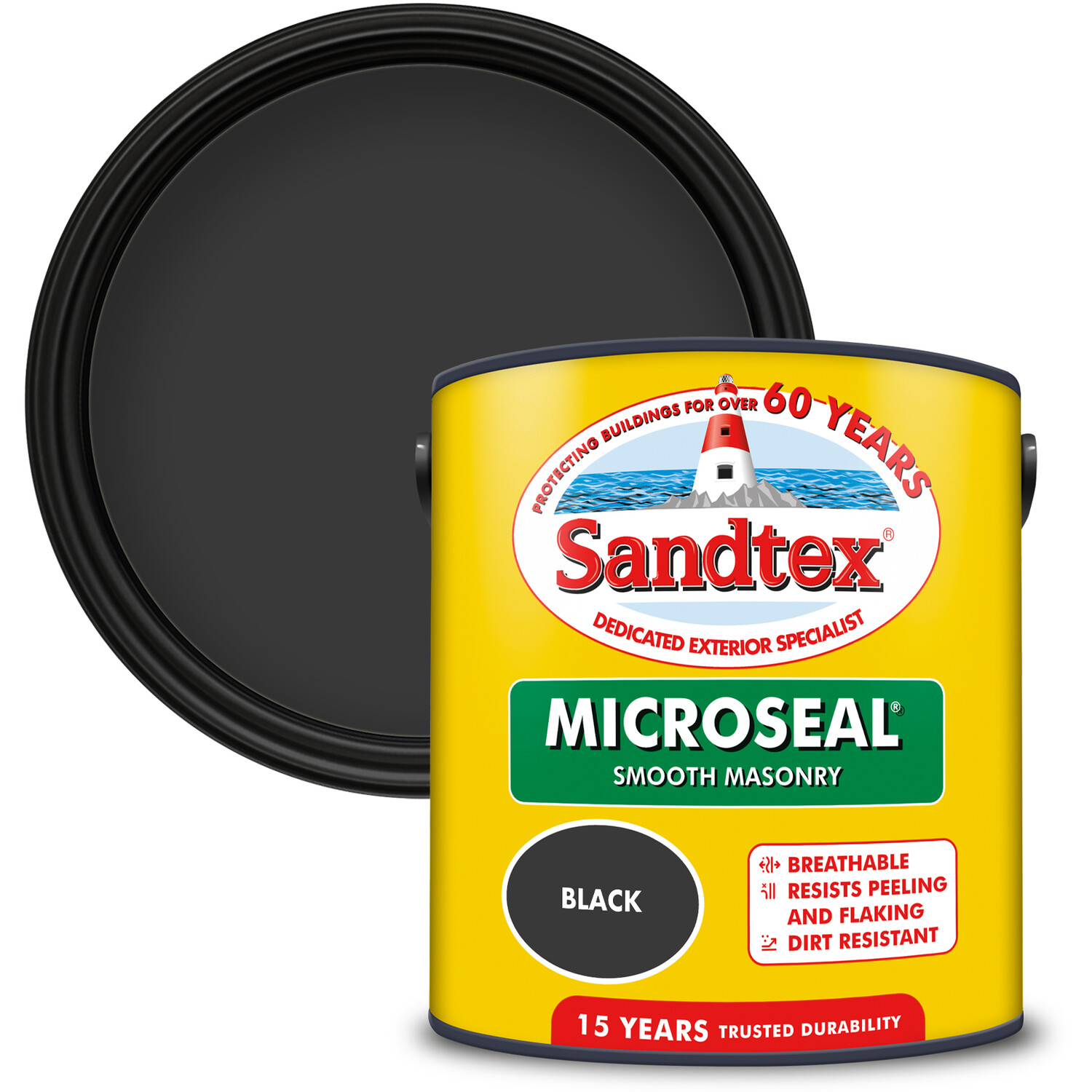 Sandtex Walls Black Microseal Smooth Masonry Matt Paint 5L Image 1