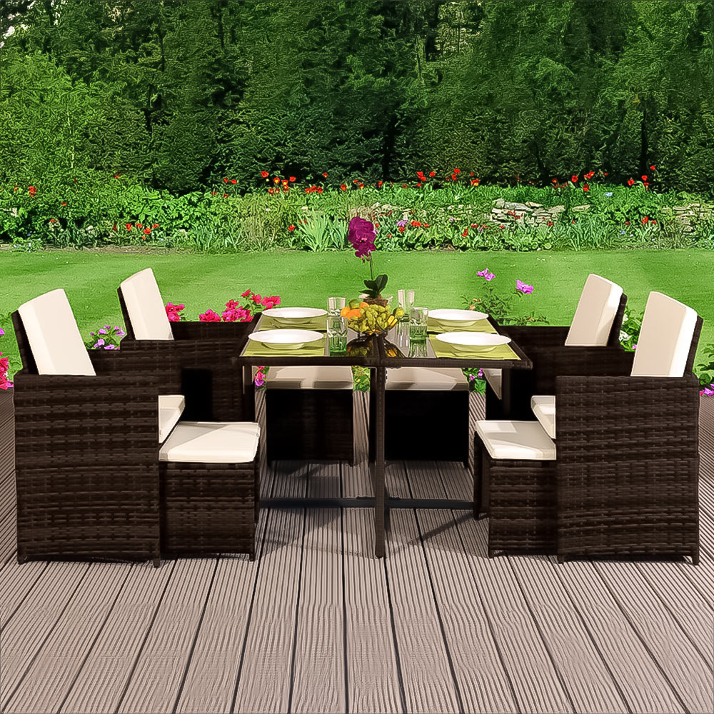 Brooklyn Cube Brown 4 Seater Garden Dining Set Image 1