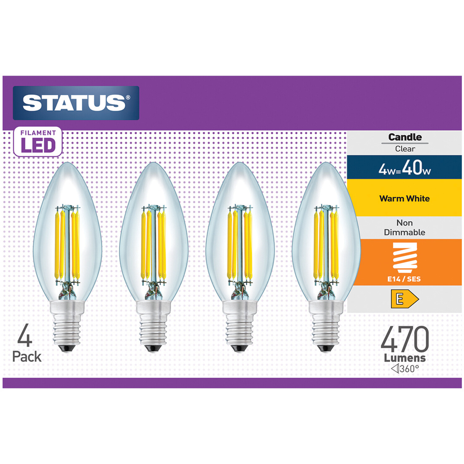 Status 4 Pack SES LED 470 Lumens Candle Light Bulb Image 1