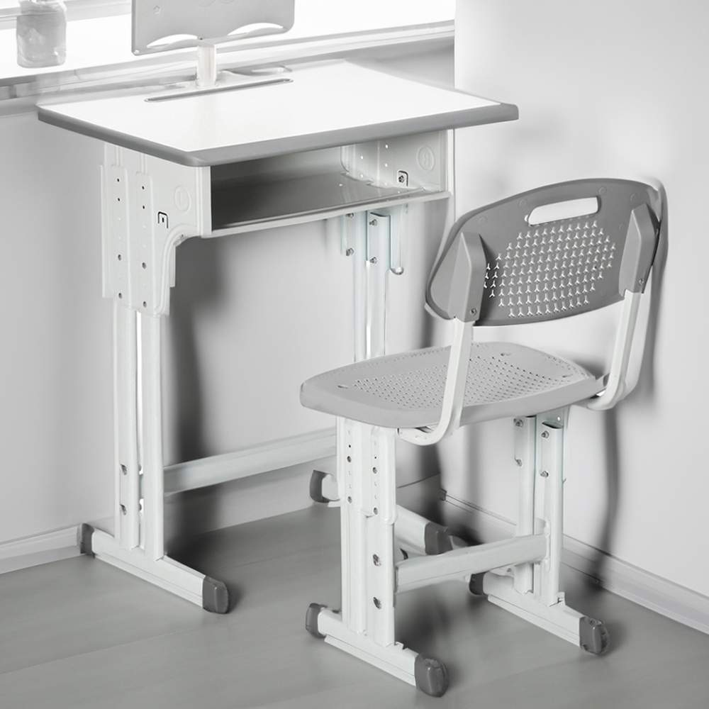 HOMCOM Kids Grey Study Desk and Chair Set Image 1