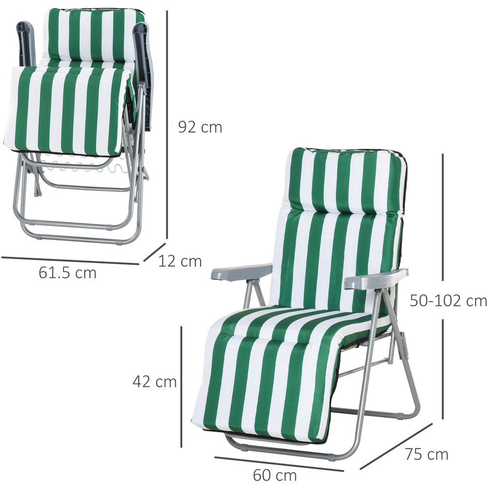 Outsunny Set of 2 Green and White Folding Recliner Chair Image 8