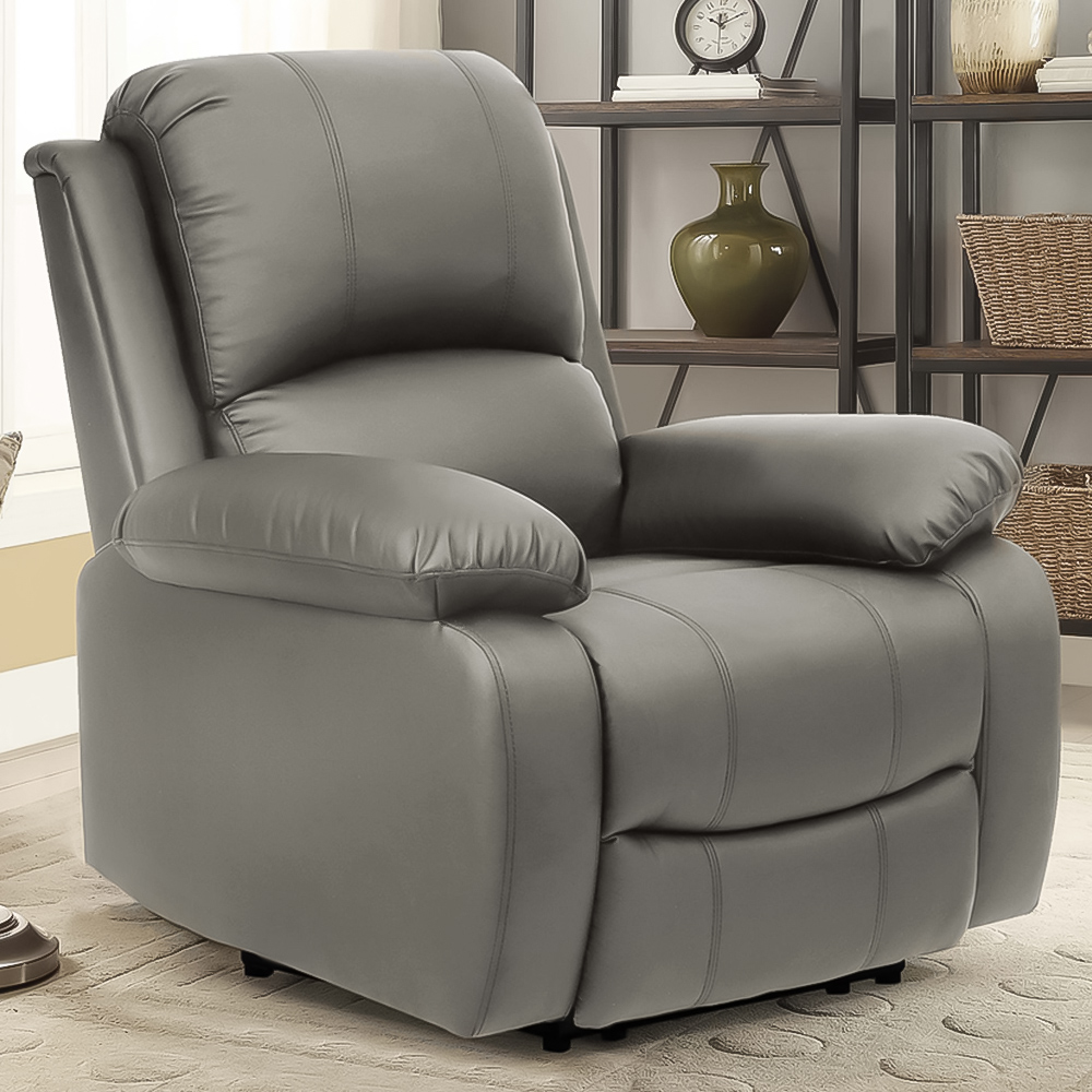 Brooklyn Light Grey Bonded Leather Manual Recliner Chair Image 1