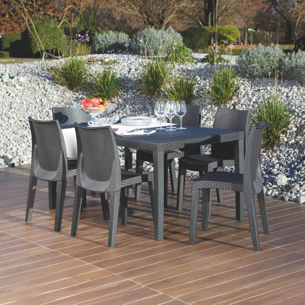 Outdoor Living Tuscany Rattan 6 Seater Garden Dining Set Grey Image 1