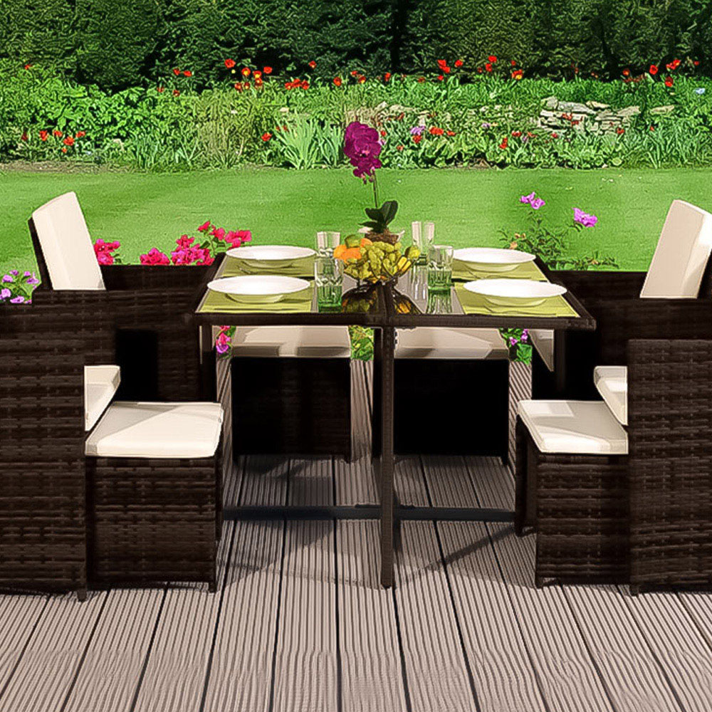 Brooklyn Cube Brown 4 Seater Garden Dining Set Image 2