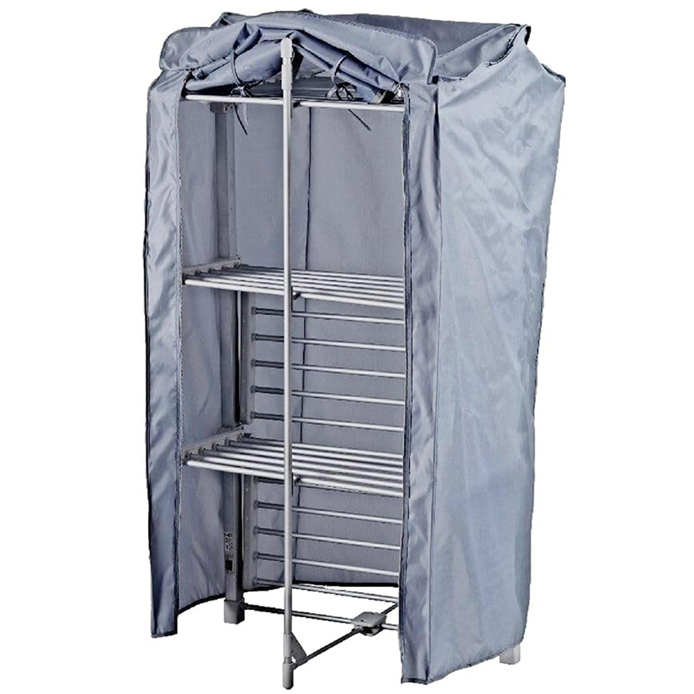 AMOS 3 Tier Silver Electric Clothes Airer with Cover Image 1