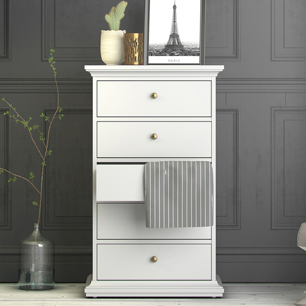 Florence Paris 5 Drawer White Chest of Drawers Image 1