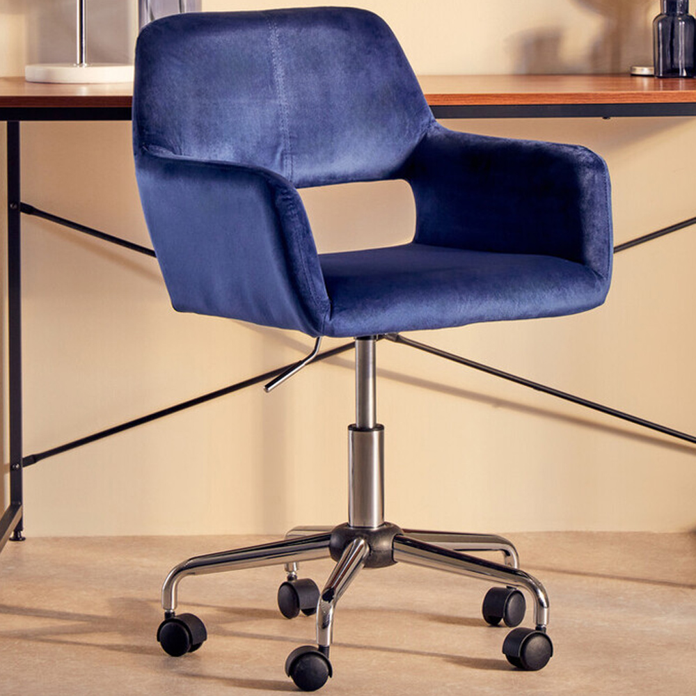 Interiors by Premier Brent Navy and Chrome Swivel Home Office Chair Image 1