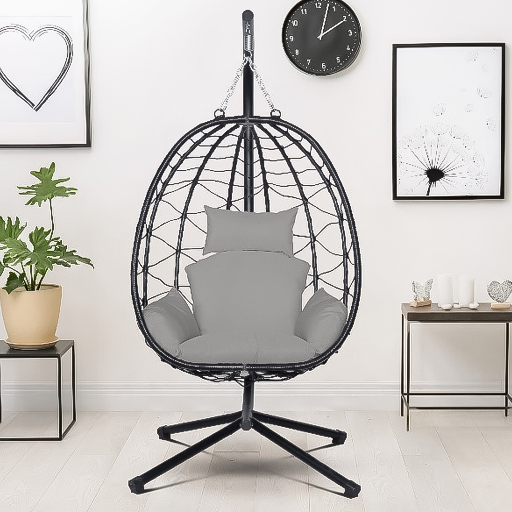 Brooklyn Black Large Swing Egg Chair with Stand Image 1