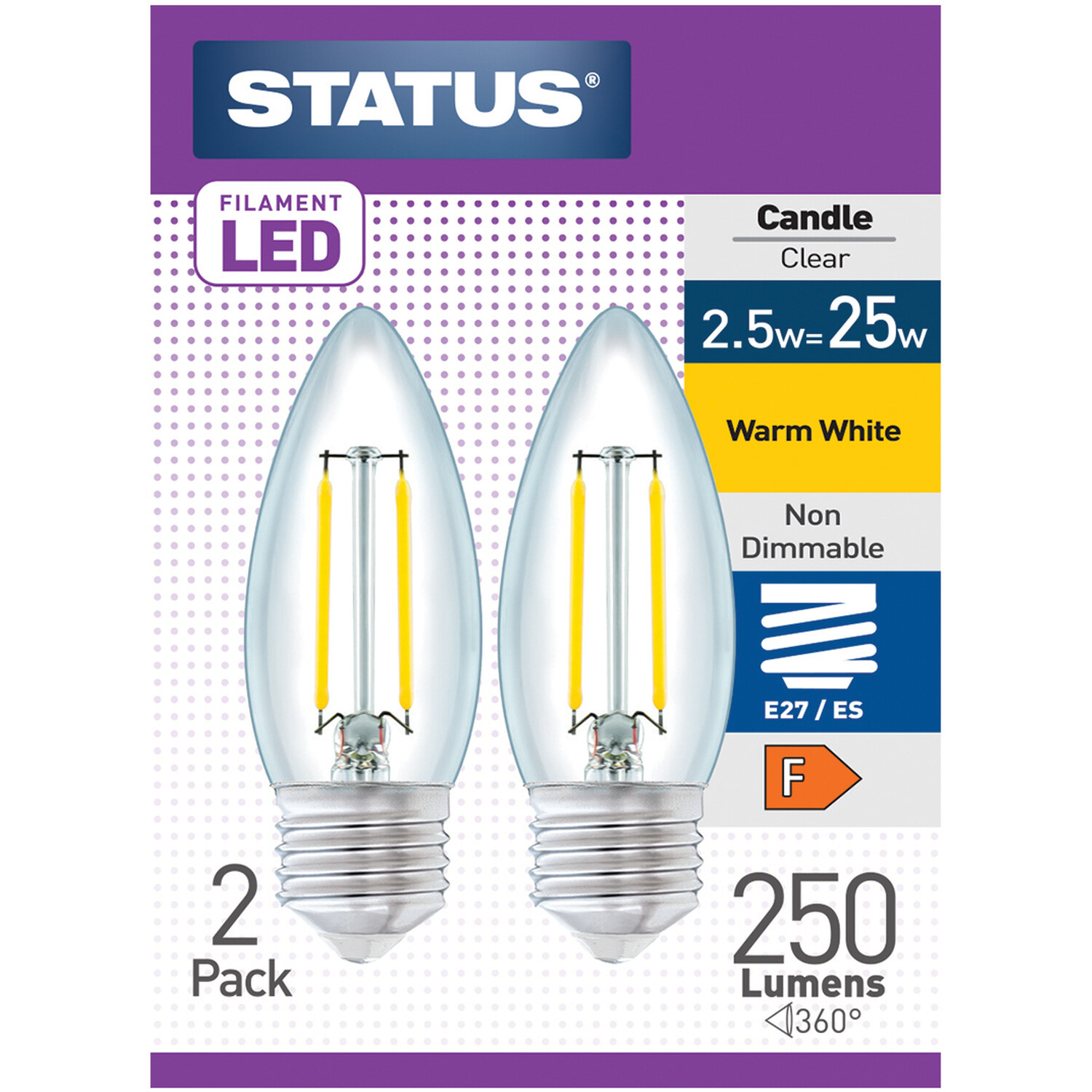 Status 2 Pack Edison Screw/ES Filament LED Clear Candle Bulbs Image 1