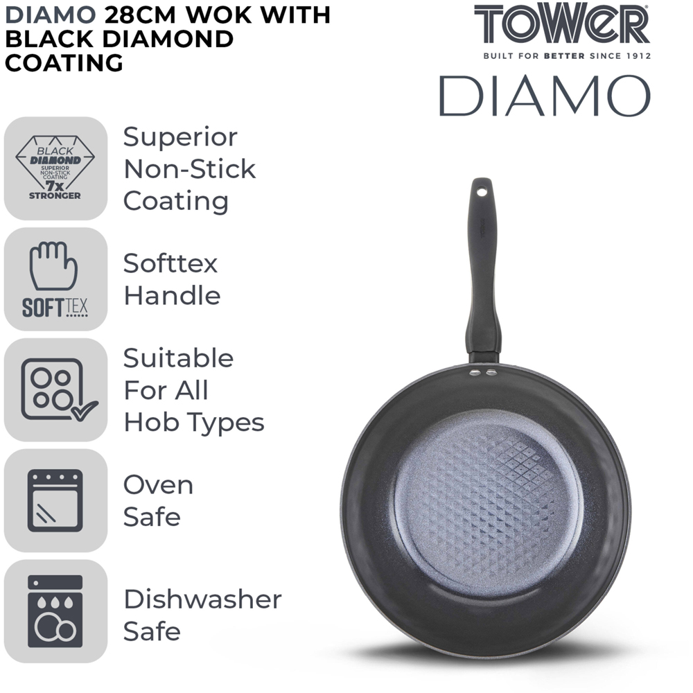Tower 28cm Black Diamond Wok Image 2