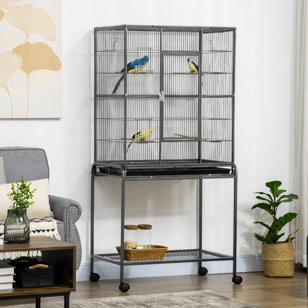 PawHut Black Wide Bird Cage with Stand Image 6