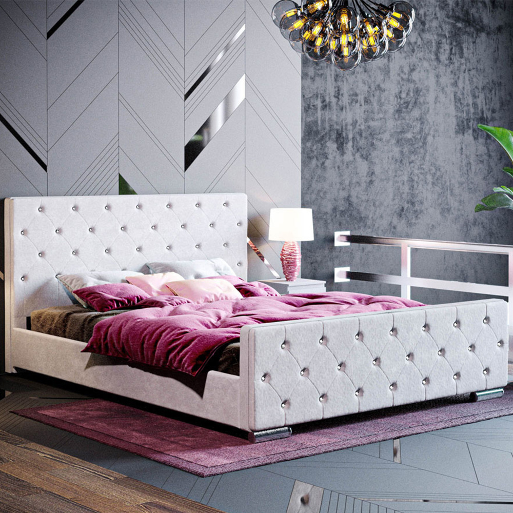Vida Designs Arabella King Size Light Grey Velvet Bed Frame Image 1