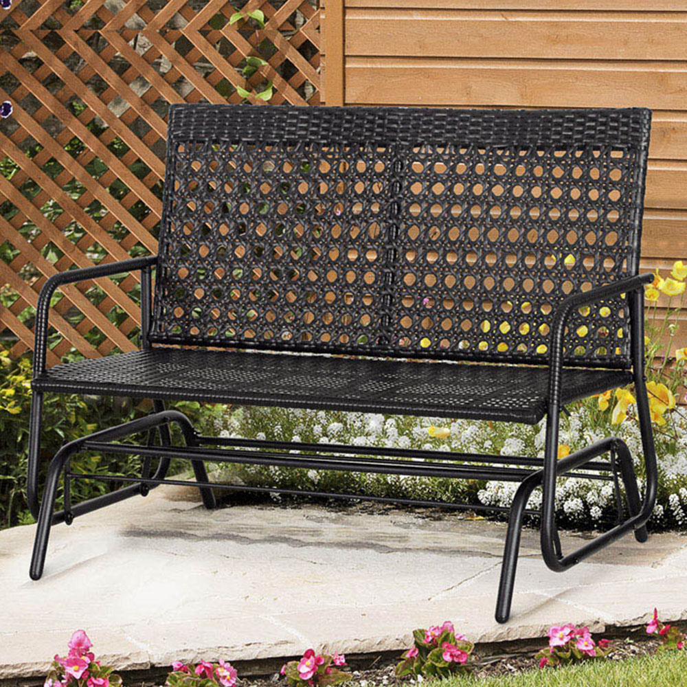 Outsunny 2 Seater Rattan Rocking Garden Bench Image 1