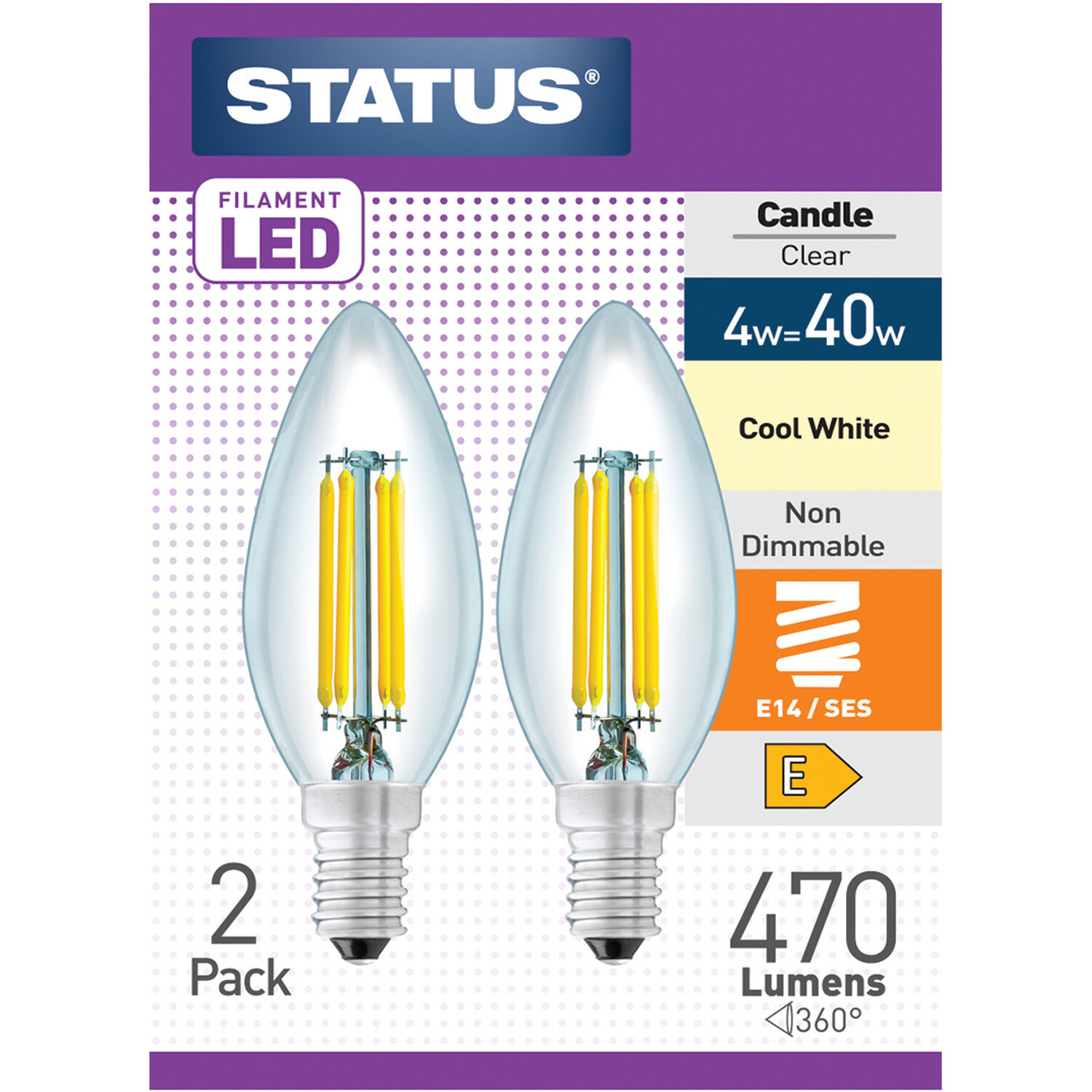 Pack of 2 Status Filament LED Cool White SES Candle Bulbs Image 1