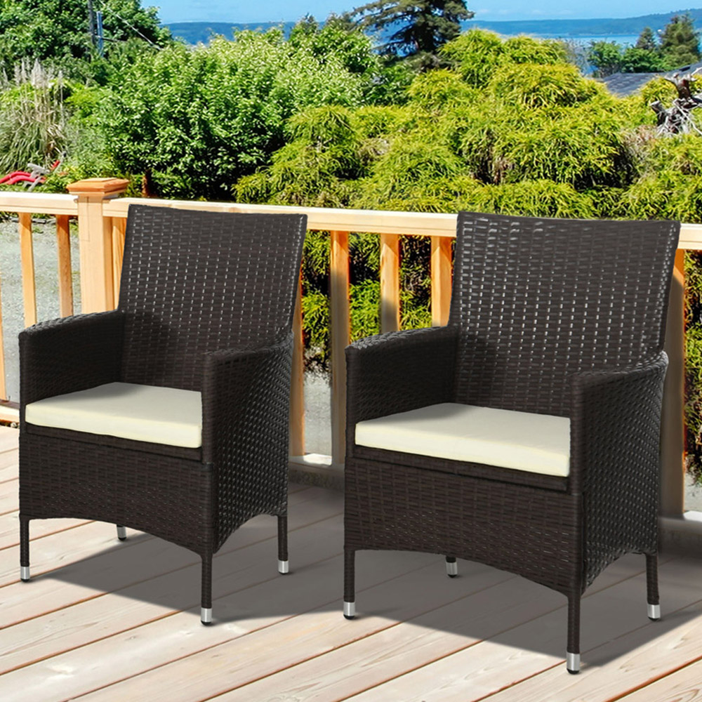 Outsunny Set of 2 Deep Coffee Rattan Dining Chair Image 1