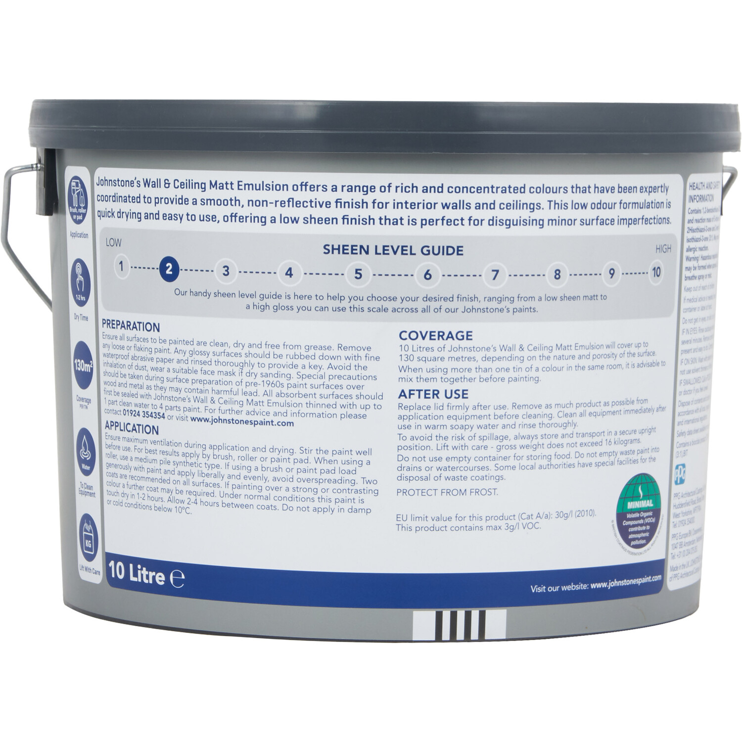 Johnstones Wall and Ceiling Paint Matt 10L - Frosted Silver Image 3