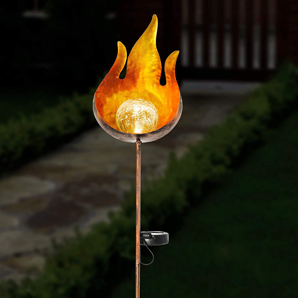 wilko Flame and Crackle Glass Ball Solar Stake Light Image 2