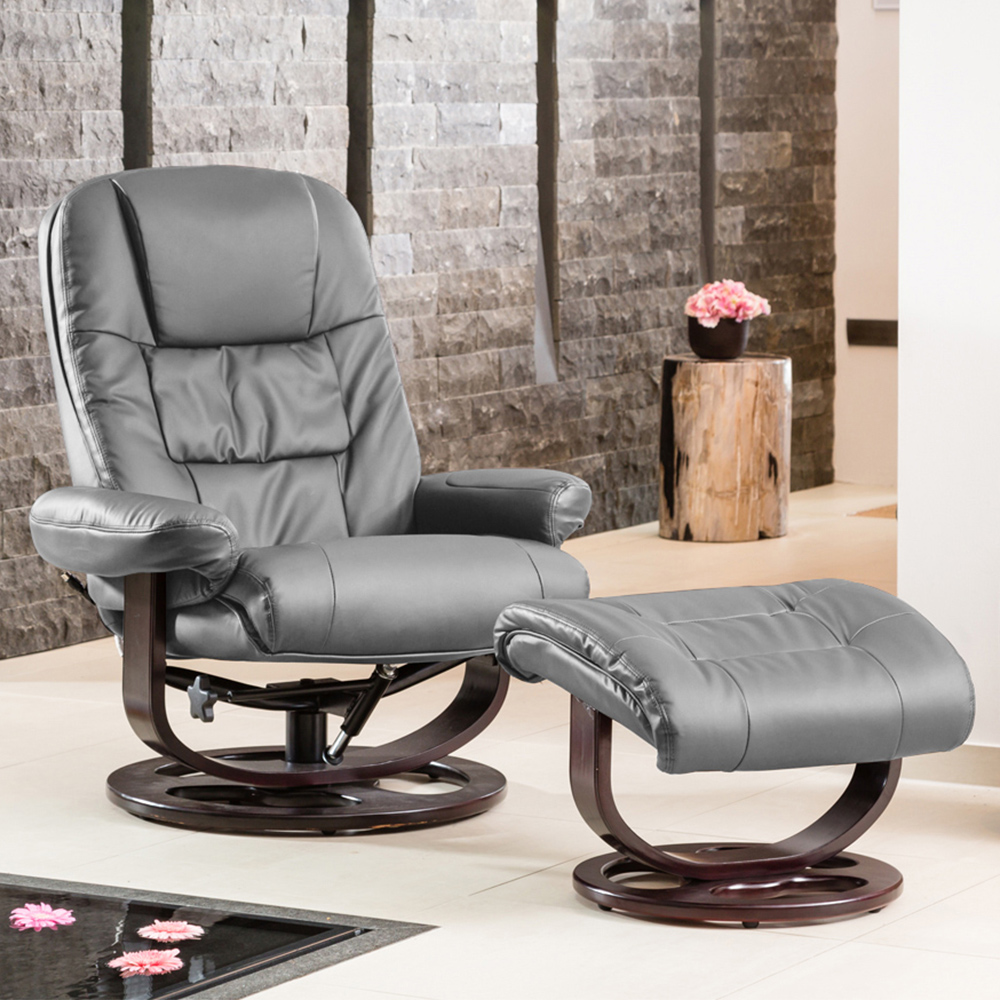 Artemis Home Burdell Grey Massage and Heat Swivel Recliner Chair with Footstool Image 1