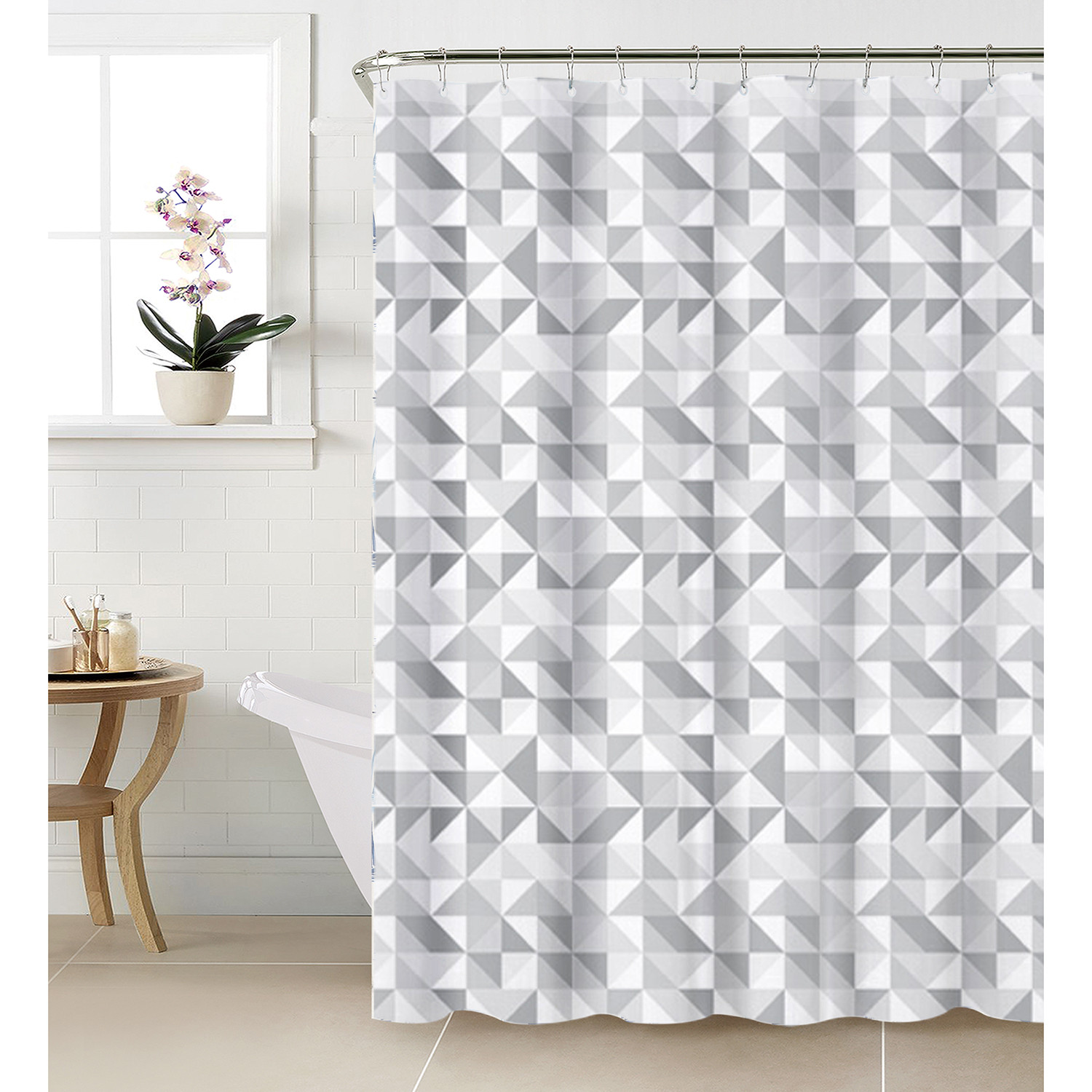 Grey Triangle Geo Shower Curtain 180cm Image