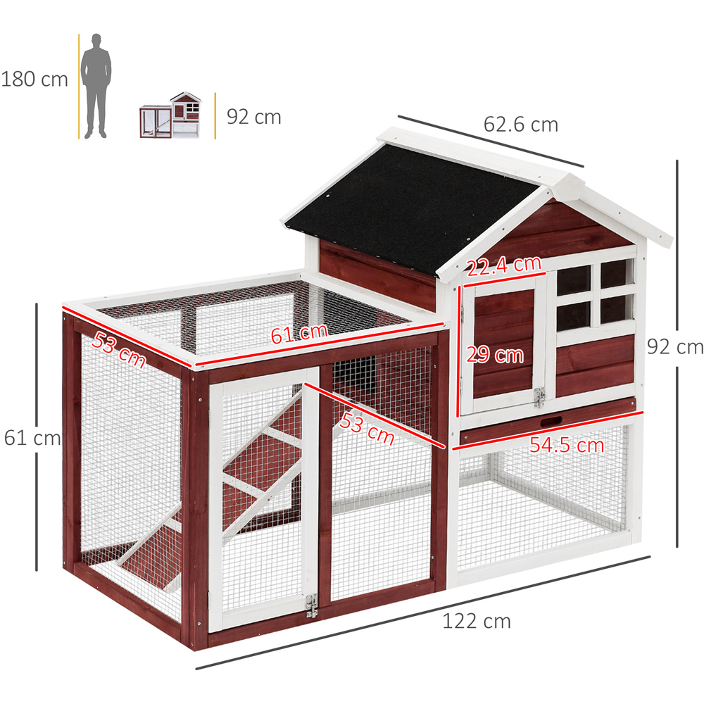 PawHut Red Wooden 2 Tier Rabbit Hutch with Ladder Image 7