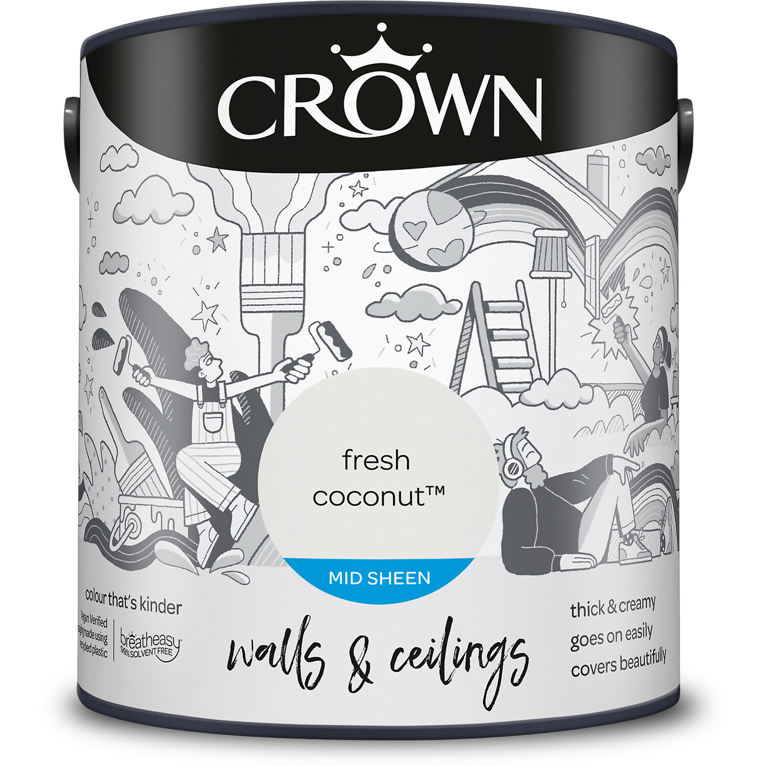 Crown Walls & Ceilings Fresh Coconut Mid Sheen Emulsion Paint 2.5L Image 2