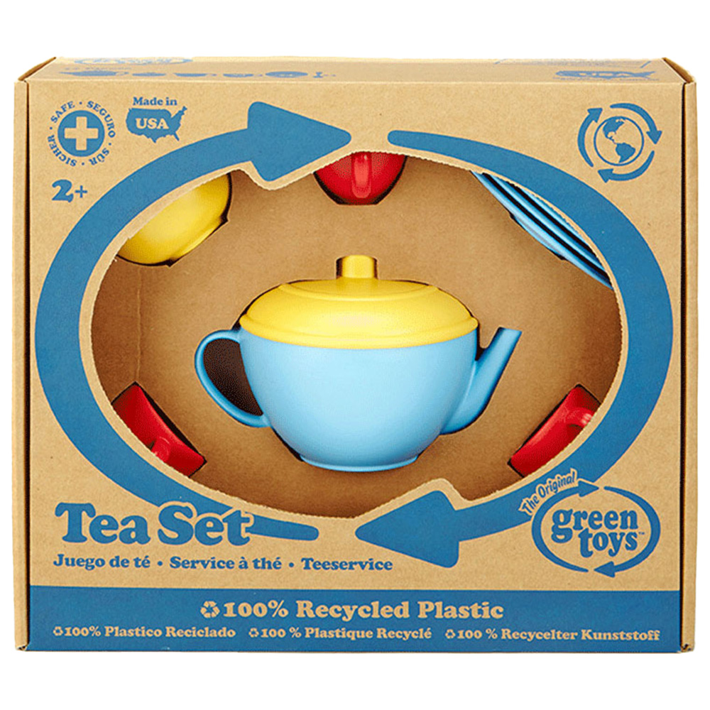 BigJigs Toys Green Toys Tea Set with Blue Teapot Image 1