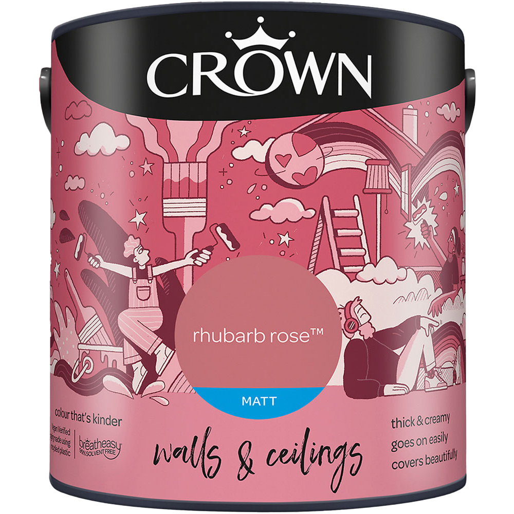 Crown Walls & Ceilings Rhubarb Rose Matt Emulsion Paint 2.5L Image 2