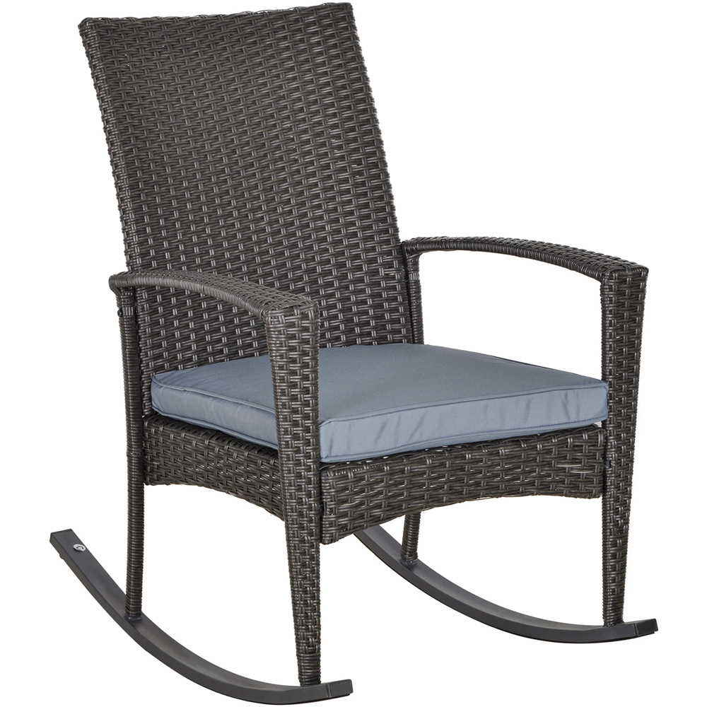 Outsunny Grey PE Rattan Rocking Chair with Cushion Image 2