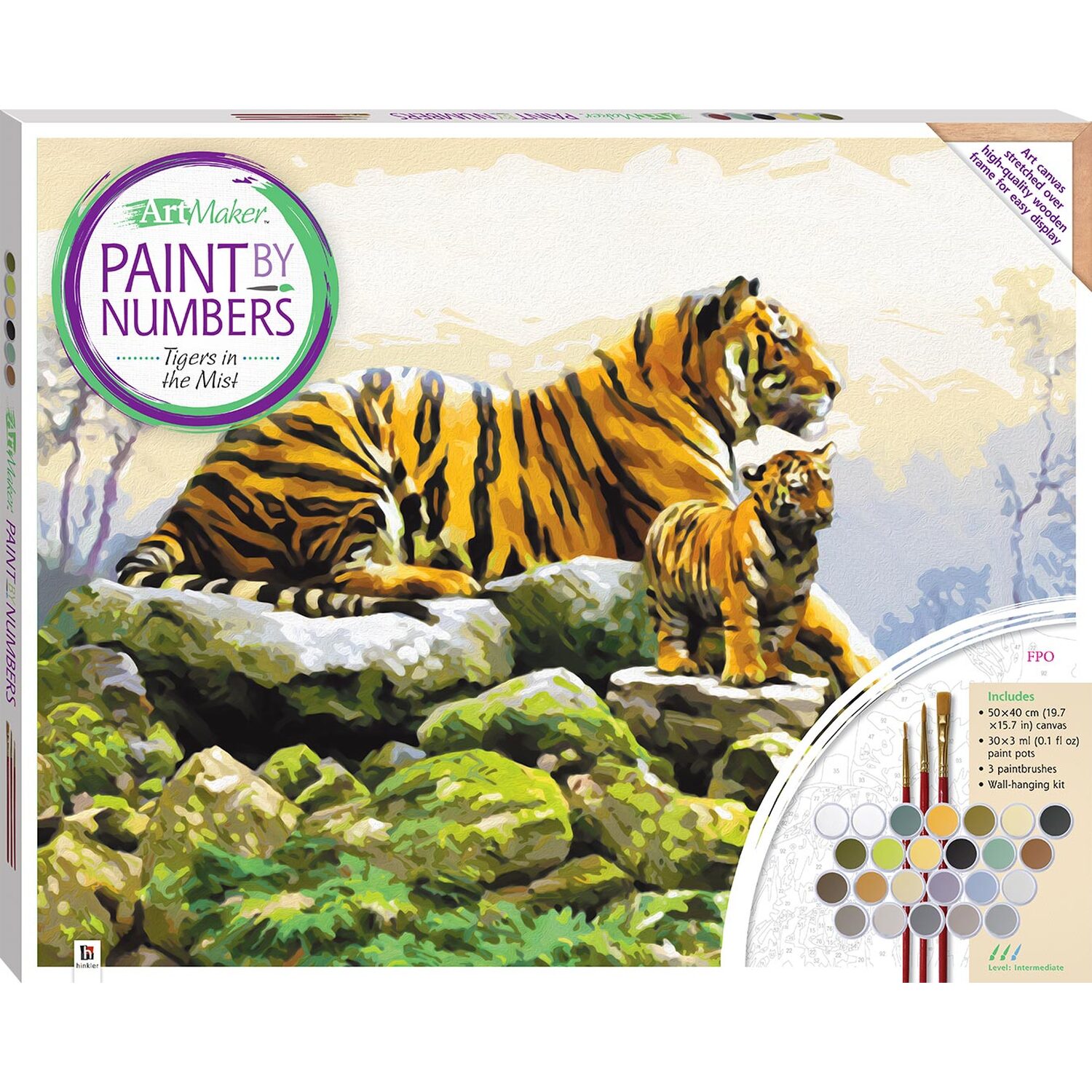 Paint by Numbers Canvas  - White / Tiger Mum and Cub Image