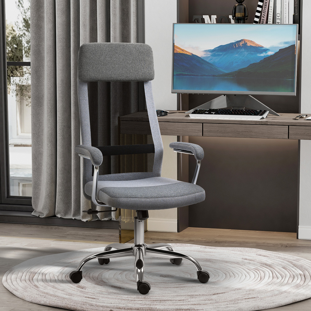 Portland Grey Linen and Mesh Swivel Office Chair Image 1
