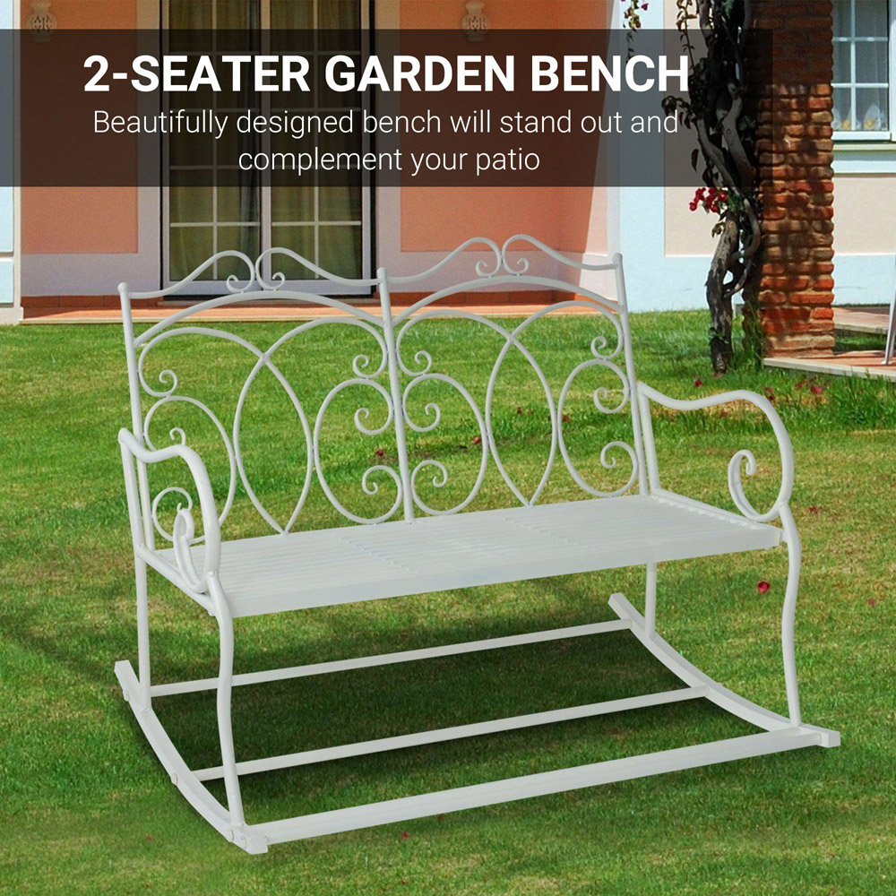 Outsunny 2 Seater White Rocking Bench Image 6