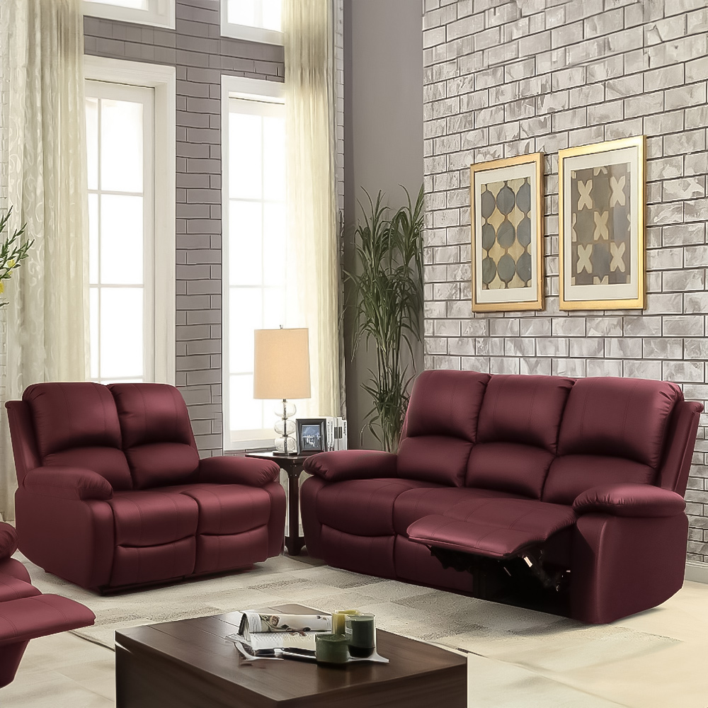 Brooklyn 3+2 Seater Red Bonded Leather Manual Recliner Sofa Set Image 1
