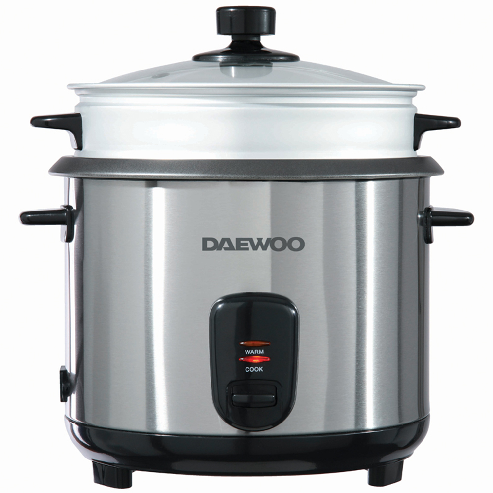 Daewoo SDA1061GE Stainless Steel 1.8L Rice Cooker with Steamer Basket Image 1