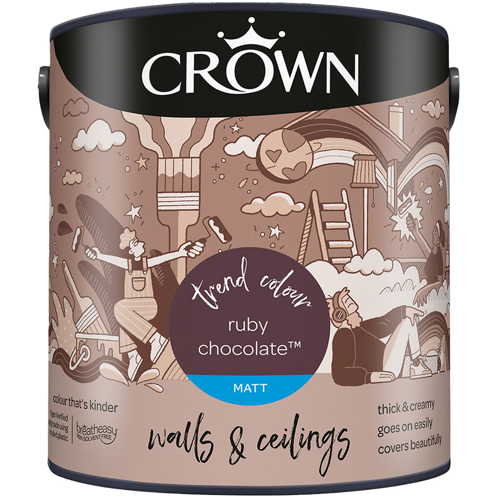 Crown Walls & Ceilings Ruby Chocolate Matt Emulsion Paint 2.5L Image 2