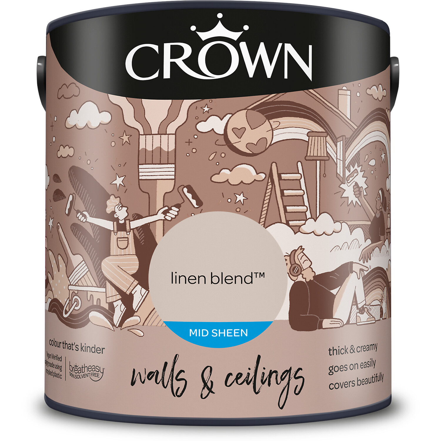 Crown Walls & Ceilings Linen Blend Mid Sheen Emulsion Paint 2.5L Image 2