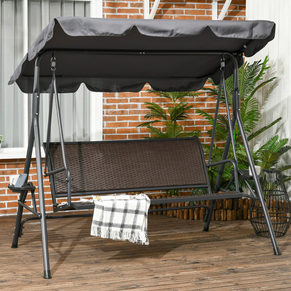 Outsunny 3 Seater Grey Swing Chair with Canopy Image