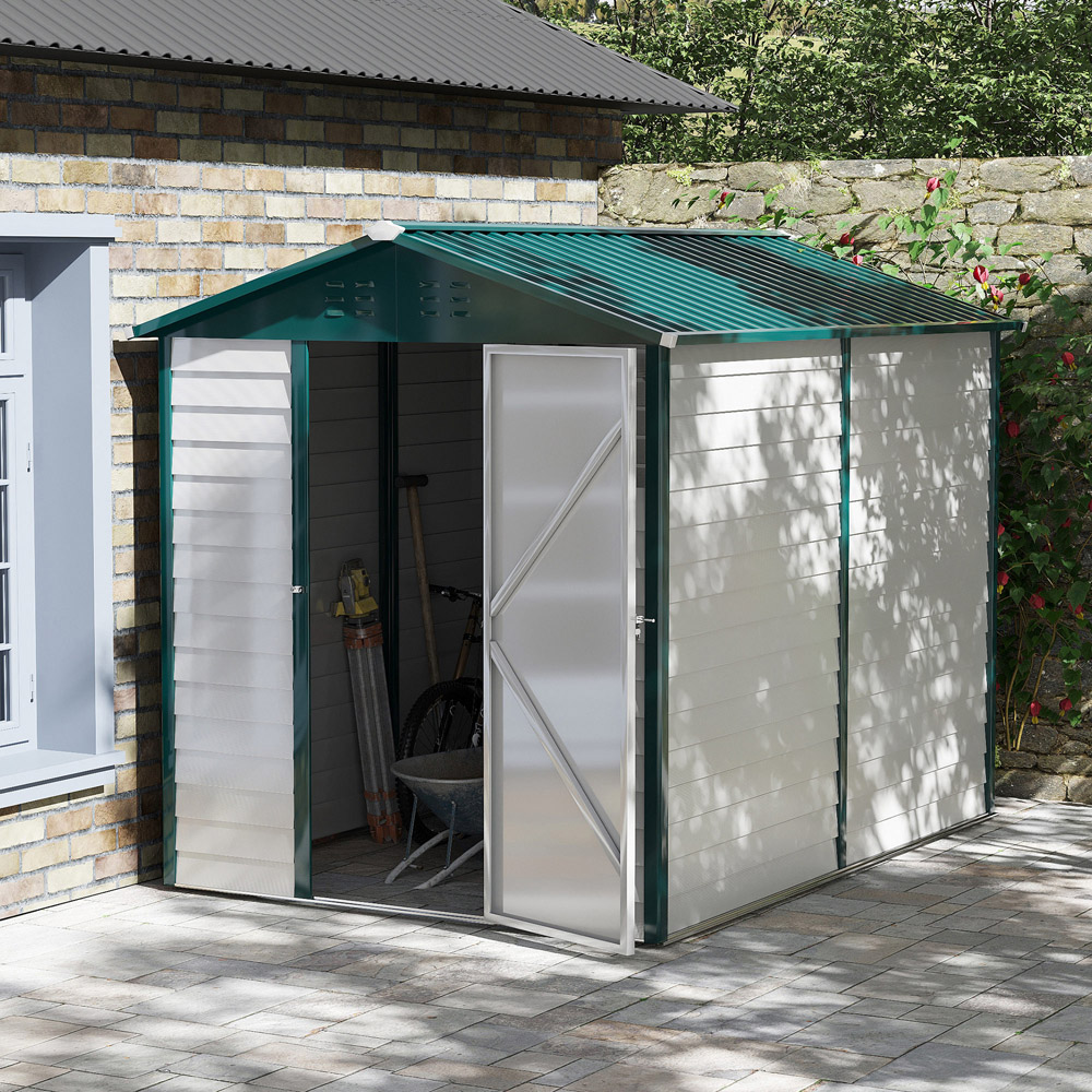 Outsunny 9 x 6ft White Sloped Roof Garden Storage Shed Image 2