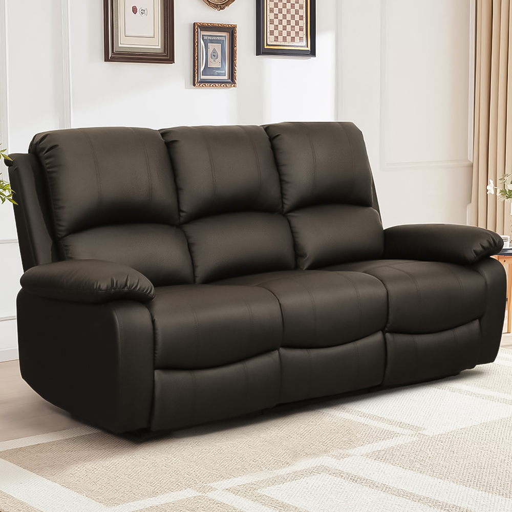 Brooklyn 3 Seater Brown Bonded Leather Manual Recliner Sofa Image 1