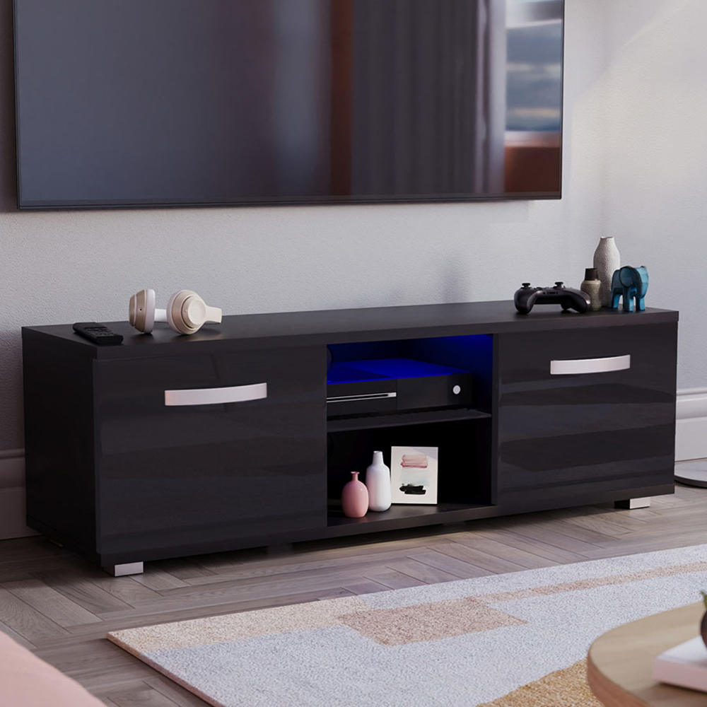 Vida Designs Cosmo 2 Door 2 Shelf Black Small TV Unit with LED Image 1