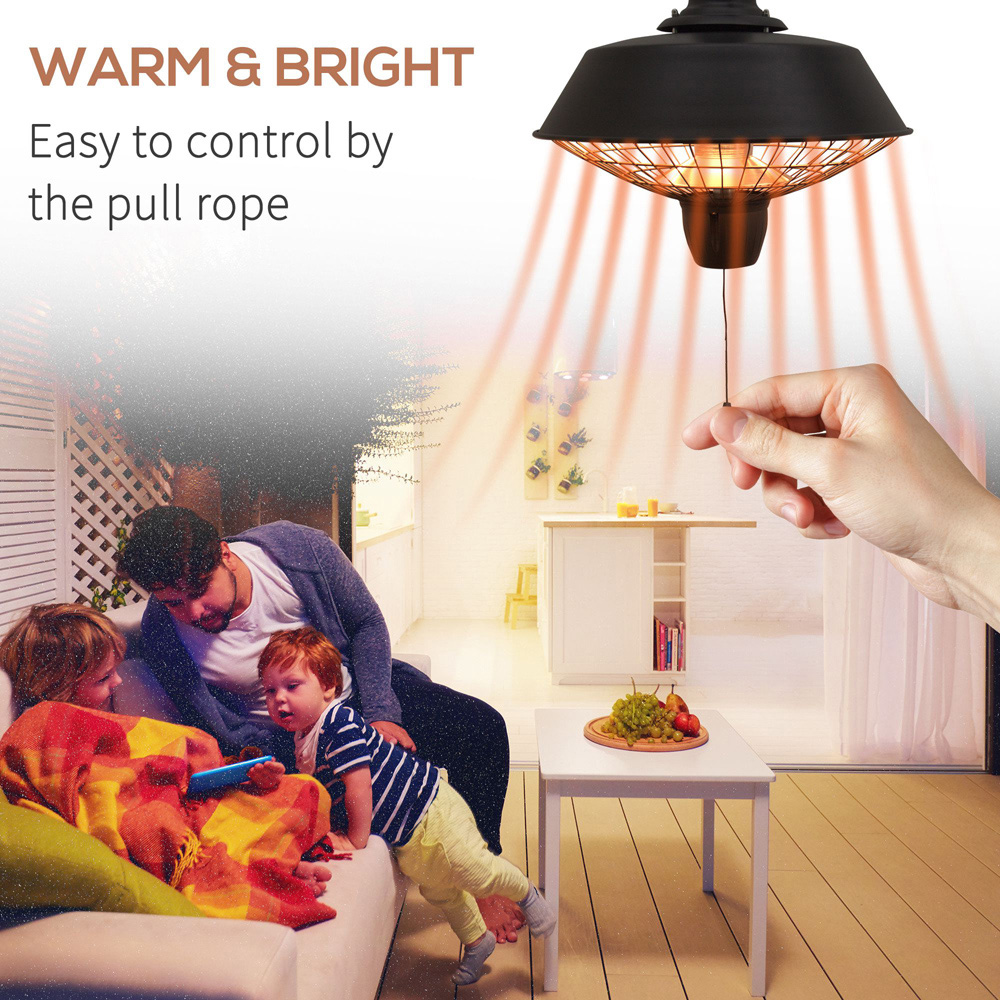 Outsunny Black Ceiling Mounted Halogen Electric Heater 2100W Image 4