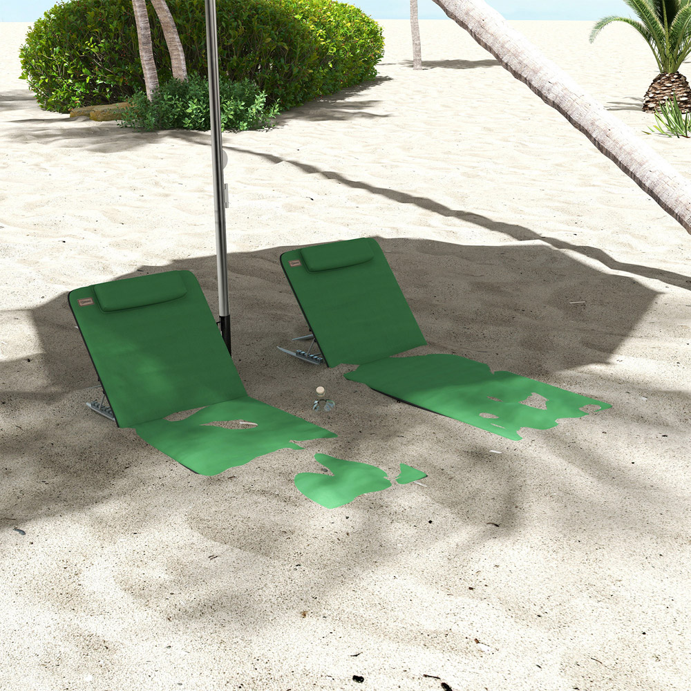 Outsunny Set of 2 Green Adjustable Folding Sun Lounger Image 3