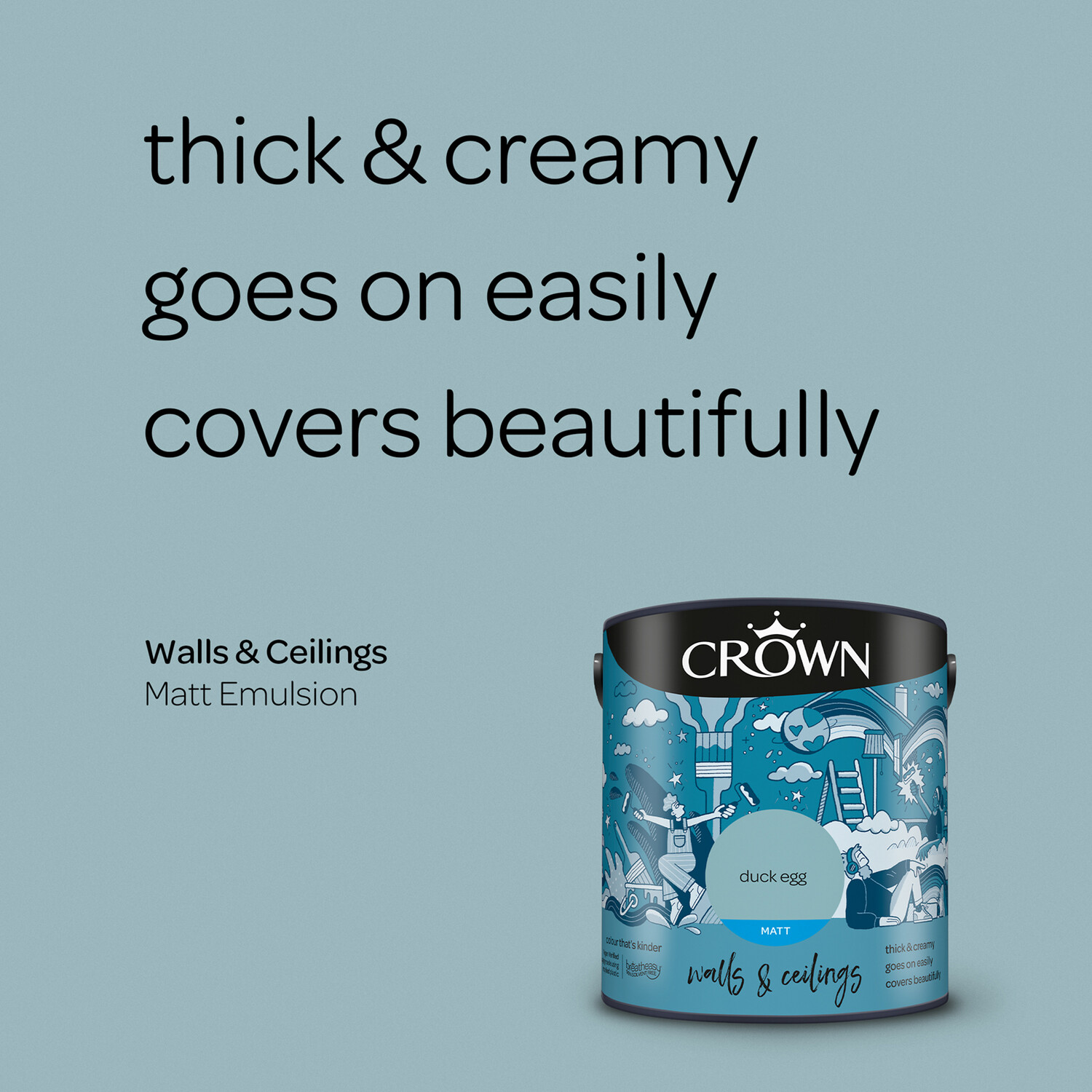 Crown Wall and Ceilings Duck Egg Matt Emulsion 2.5L Image 9