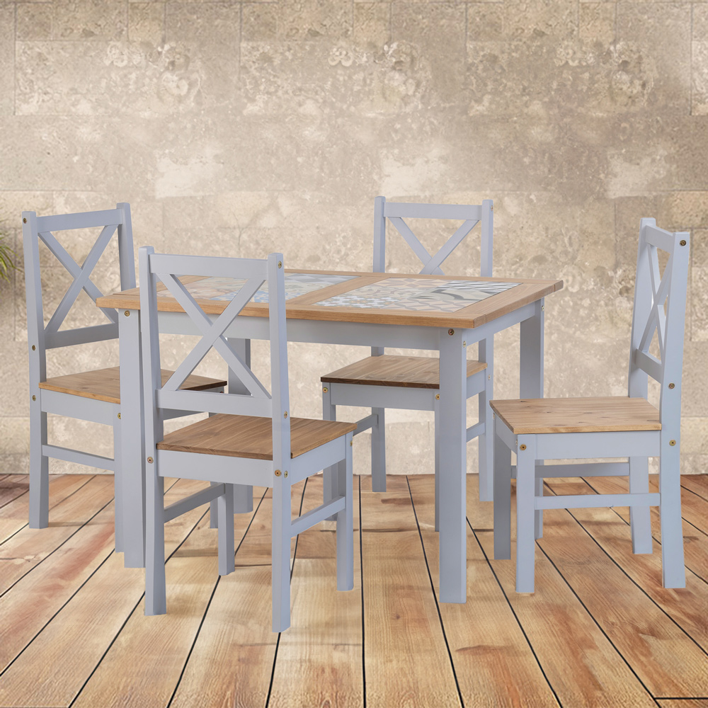 Seconique Salvador 4 Seater Dining Set Slate Grey and Distressed Waxed Pine Image 1