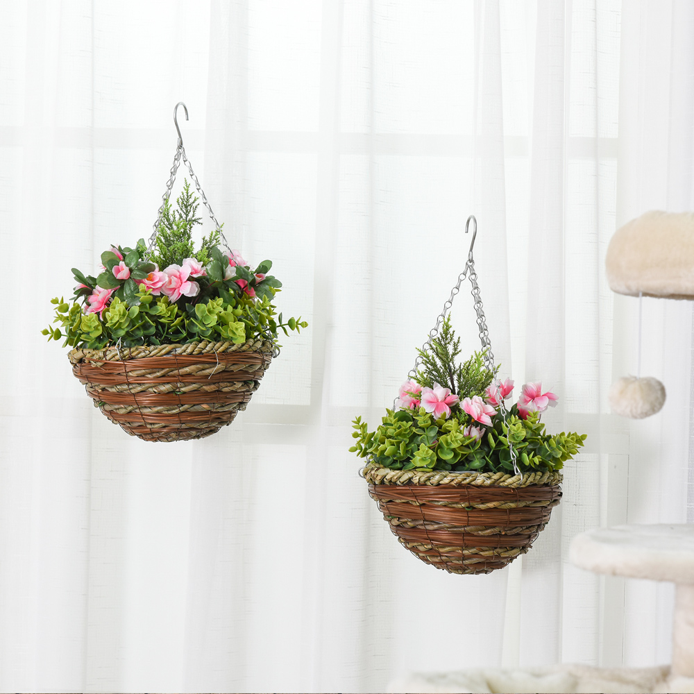 Outsunny Lisianthus Flowers Artificial Plant Basket 2 Pack Image 2