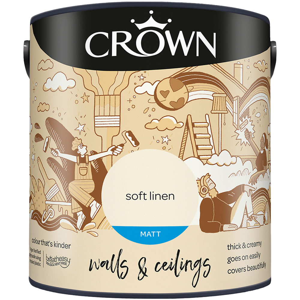 Crown Breatheasy Walls & Ceilings Soft Linen Matt Emulsion Paint 2.5L Image 2