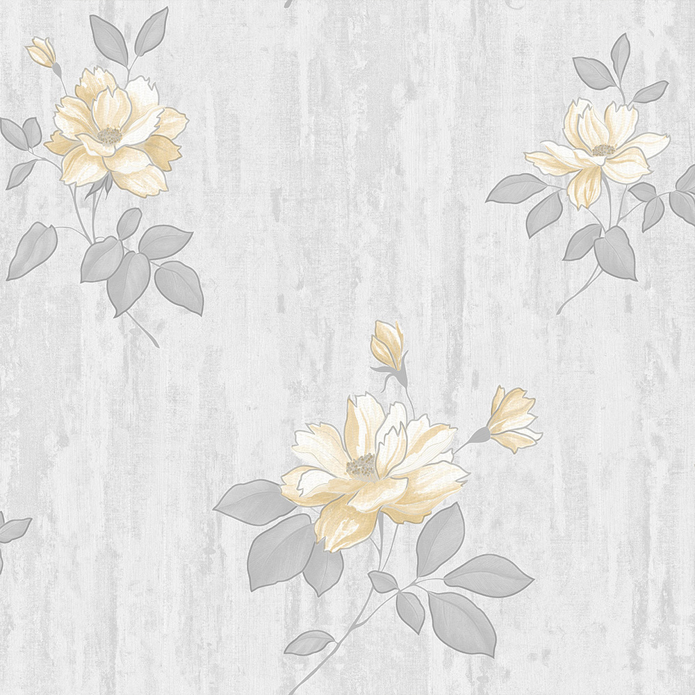 Muriva Darcy James Oleana Floral Ochre and Grey Wallpaper Image 1